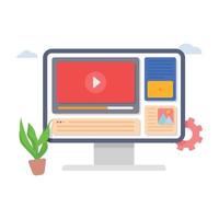 Online distance training, streaming, webinar, conference videos illustration. vector