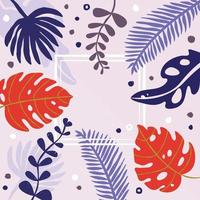 Summer tropical with palm leaves and with exotic plants. Vector template for card, poster, flyer, banner, invitation, website, advertisement or packaging. Purple and orange colors.