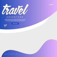 Social media post template for travel and tourism business promotion with agency logo and icons. Summer beach vacation web banner on abstract background. Travel sales poster. Online marketing flyer. vector