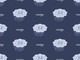 Rain cloud cartoon character seamless pattern on blue background vector