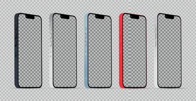Mockup 5 pcs modern smartphones phones in different colors, templates for advertising - Vector