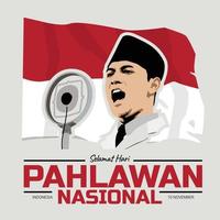 Hari pahlawan nasional soekarno vector indonesian president as the orator in front of the mic