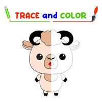 Traza y colorea el animal. una hoja de entrenamiento para niños en edad preescolar. tareas educativas para niños. libro para colorear de cordero vector