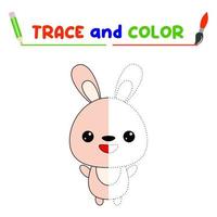 trace and color the animal. A training sheet for preschool children.Educational tasks for kids.Rabbit Coloring Book vector