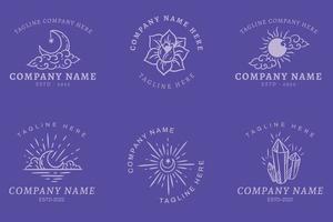 Luxury Logo Mystical Minimalist Symbol Collection Dark Purple Pastel Style. vector