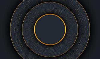 Dark luxury circle background with golden lines and dot. vector