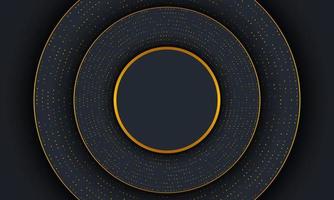 Dark luxury circle background with golden lines and dot. vector