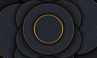 Dark luxury circle background with golden lines and dot. vector