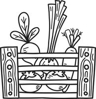 cestas de madera dibujadas a mano para ilustración de frutas y verduras vector