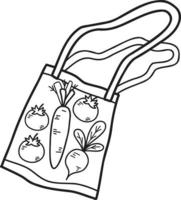 bolsa dibujada a mano con frutas y verduras dentro de la ilustración vector