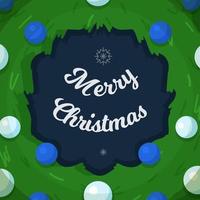 Vector illustration of blue christmas wreath. New Year decoration isolated on blue background.