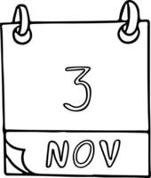 calendario dibujado a mano en estilo garabato. 3 de noviembre. día nacional del sándwich, fecha. icono, elemento adhesivo para el diseño. planificación, vacaciones de negocios vector