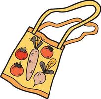 bolsa dibujada a mano con frutas y verduras dentro de la ilustración vector