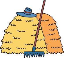 Hand Drawn Pile of straw and rake illustration vector