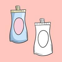 un conjunto de ilustraciones, envases de plástico blando con yogur, batidos, espacio de copia, vector de estilo de dibujos animados sobre un fondo de color