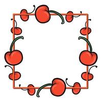 Square frame, bright red ripe cherry berries, copy space, vector illustration in cartoon style on a white background