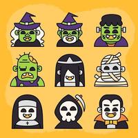 Halloween monsters characters elements collection. vector