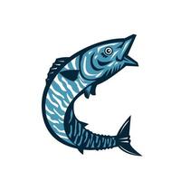 Wahoo Fish Jumping Isolated Retro vector