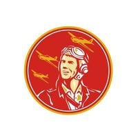 World War 2 Pilot Airman Fighter Plane Circle Retro vector