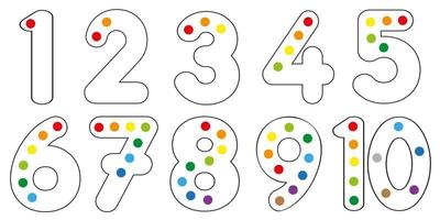 Numbers with counting dots for toddler and preschool counting practice activity. Clipart to create subitizing games and worksheets for preschool and kindergarten kids vector