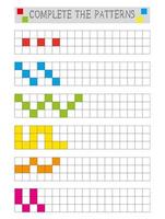 Complete the pattern worksheet for kids. Educational game for elementary school.  Fun activity for preschool and kindergarten vector