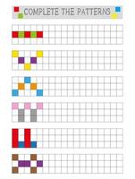 Complete the pattern worksheet for kids. Educational game for elementary school.  Fun activity for preschool and kindergarten vector