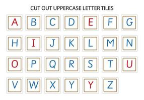 Cut out uppercase letter tiles for games and activities for kids. Alphabet for preschool and kindergarten children. Cutting practice activity vector