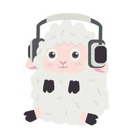 ovejita escuchando música en dibujos animados de auriculares vector