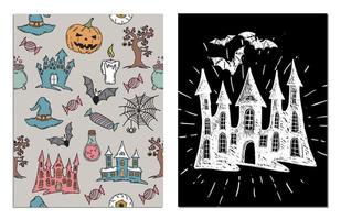 Halloween symbols hand drawn illustrations vector