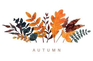 Fall leaves composition, hand drawn vector watercolor art