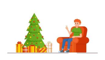 Vector illustration of character christmas. Decorations of a room in the New Year style.