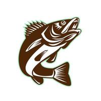 Walleye Fish Jumping Isolated Retro vector