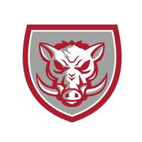 Wild Boar Razorback Head Angry Shield Retro vector