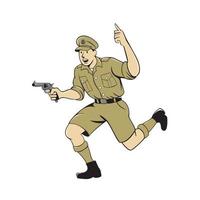 dibujos animados de pistola corriendo oficial británico de la primera guerra mundial vector