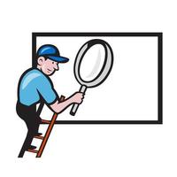 Worker Ladder Magnifying Glass Billboard Cartoon vector
