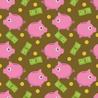 A piggy bank icon in a flat style, highlighted on a white background. Vector illustration with seamless pattern.A set of piggy banks. Making money, saving, investing, business advertising.