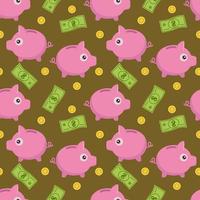 A piggy bank icon in a flat style, highlighted on a white background. Vector illustration with seamless pattern.A set of piggy banks. Making money, saving, investing, business advertising.