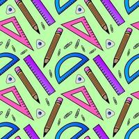 Vector seamless pattern with school supplies, rulers, eraser, pencils. A template with school attributes. Vector illustration.Ideal for children's posters, packaging, textiles, web design, postcards.