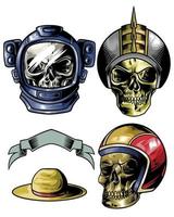 skull pack with ribbon and cool hat vector