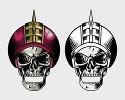 skull with dark red punk helmet vector