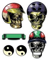 skull helmet set with ribbon and object illustration. vector