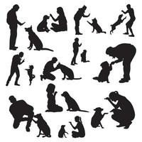 Dog training silhouettes , Dog trainer silhouettes set. vector