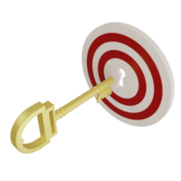 3d target with key in the keyhole. Businesspeople holds big key and hit business target. Stock market analysis. Achievement goals with strategy png