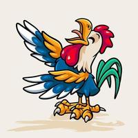 Cartoon character of a rooster standing and crowing vector