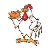 cartoon chicken holding grilled chicken vector