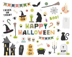 Halloween elements set. For stickers, cards, postcards, greeting cards, flyers, posters, web, etc. vector