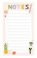 Notes list template for planner. Cute and trendy. vector