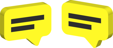 el icono de chat o mensaje 3d amarillo contiene 2 líneas de texto png