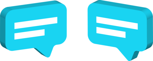 mensagem 3d azul ou ícone de bate-papo contém 2 linhas de texto png