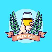 mano sosteniendo una ilustración de vector de vaso de cerveza. logotipo del día de la cerveza